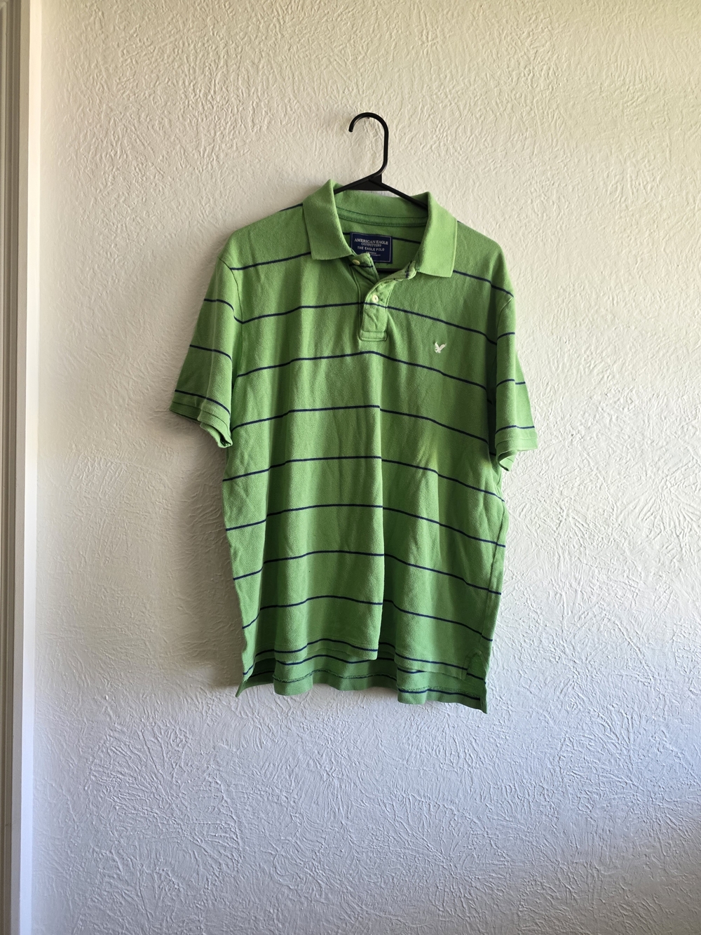 Preppy American Eagle Outfitters Polo Striped Polo in Green & Blue Size Large